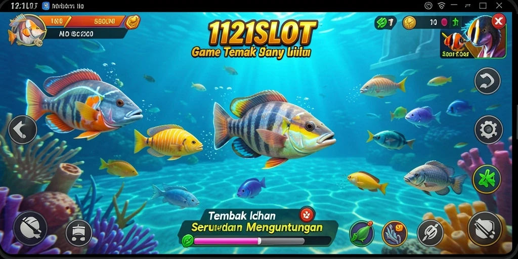 Screenshot 1121SLOT menunjukkan aksi seru dalam menembak ikan.