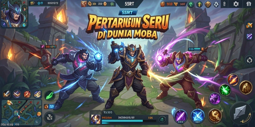 Tampilan seru gameplay MOBA di 55RT yang menegangkan.
