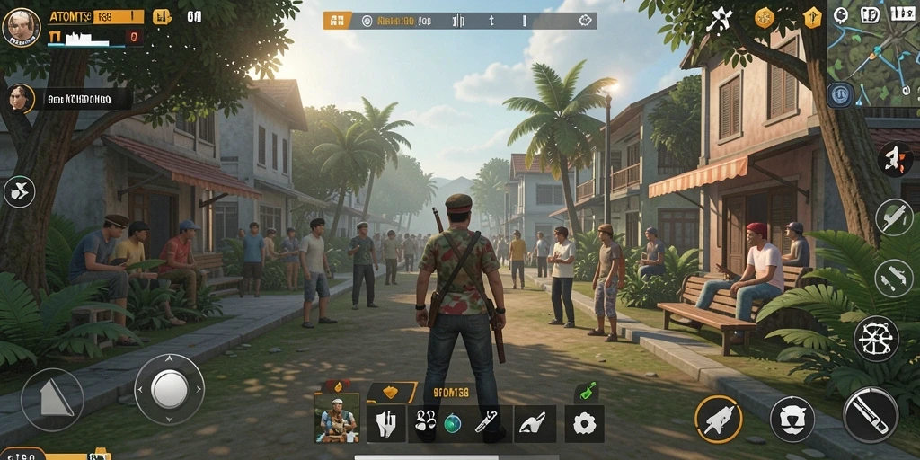Tampilan gameplay ATOM138 yang penuh warna dan interaktif.