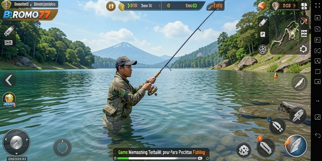 Tampilan gameplay BROMO77 yang menampilkan momen memancing yang mendebarkan.