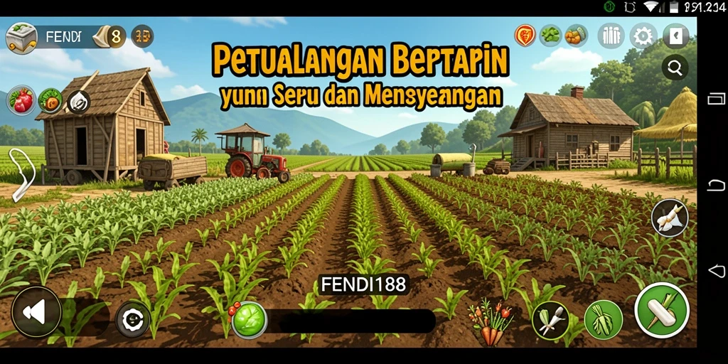 Tangkapan layar gameplay FENDI188 menampilkan pengalaman bertani yang seru.