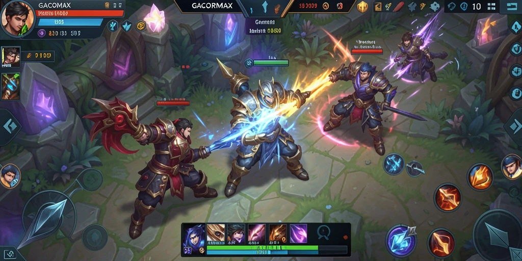 Screenshot utama GACORMAX menampilkan pertempuran MOBA yang menarik.