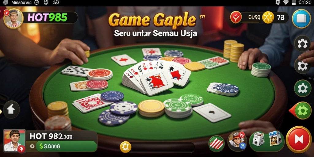 Tampilan gameplay seru game Gaple HOT985 yang menarik.