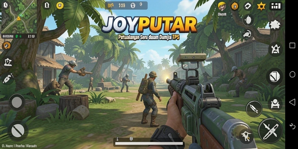 Screenshot utama JOYPUTAR menampilkan aksi seru dalam gameplay TPS.