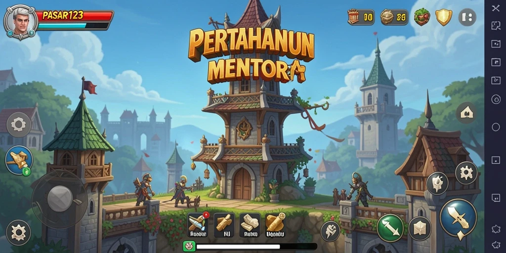 Screenshot menarik yang menunjukkan aksi pertahanan menara dalam PASAR123.