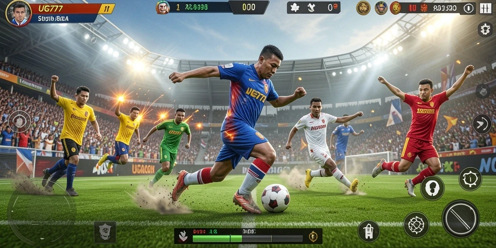 Tampilan gameplay seru dari UG777 dengan aksi sepak bola yang mendebarkan.